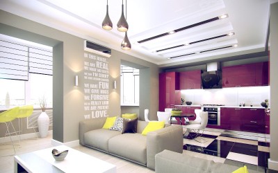 Фиолетовая кухня из акрилового пластика